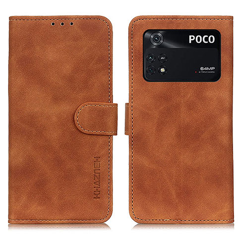 Custodia Portafoglio In Pelle Cover con Supporto K03Z per Xiaomi Poco M4 Pro 4G Marrone