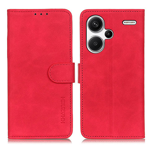 Custodia Portafoglio In Pelle Cover con Supporto K03Z per Xiaomi Redmi Note 13 Pro+ Plus 5G Rosso