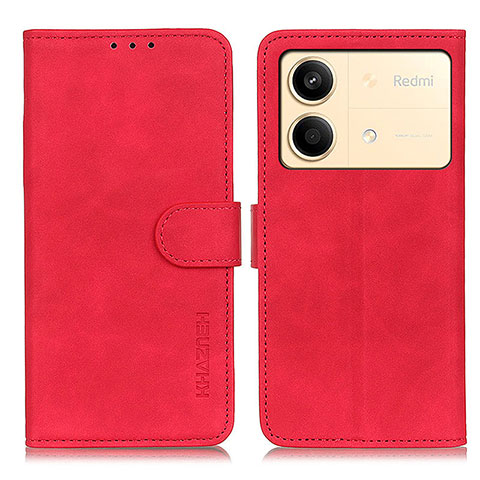 Custodia Portafoglio In Pelle Cover con Supporto K03Z per Xiaomi Redmi Note 13R Pro 5G Rosso