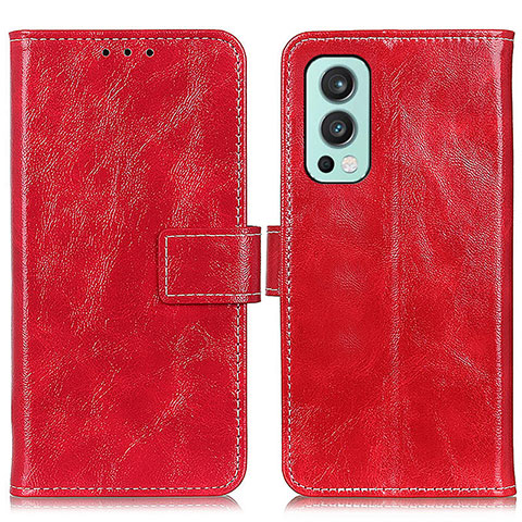 Custodia Portafoglio In Pelle Cover con Supporto K04Z per OnePlus Nord 2 5G Rosso