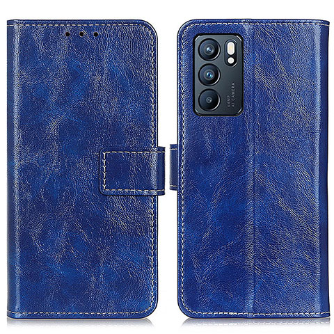 Custodia Portafoglio In Pelle Cover con Supporto K04Z per Oppo Reno6 5G Blu