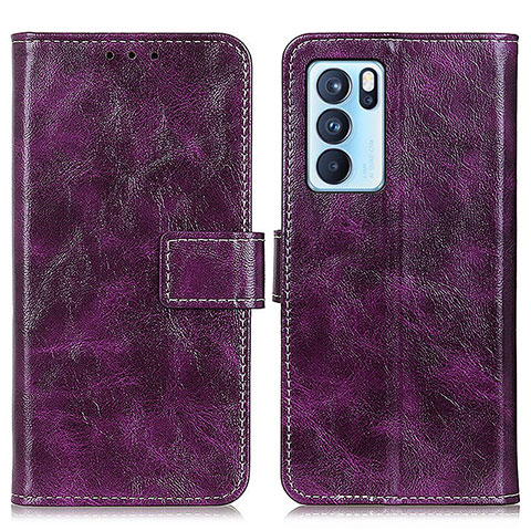 Custodia Portafoglio In Pelle Cover con Supporto K04Z per Oppo Reno6 Pro 5G India Viola