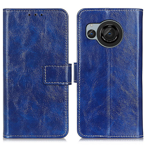 Custodia Portafoglio In Pelle Cover con Supporto K04Z per Sharp Aquos R8 Blu