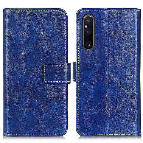 Custodia Portafoglio In Pelle Cover con Supporto K04Z per Sony Xperia 1 V Blu