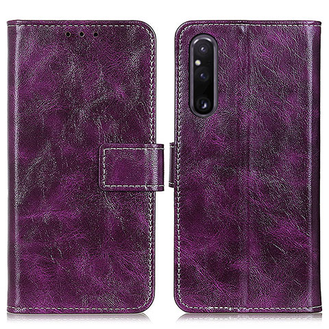 Custodia Portafoglio In Pelle Cover con Supporto K04Z per Sony Xperia 1 V Viola