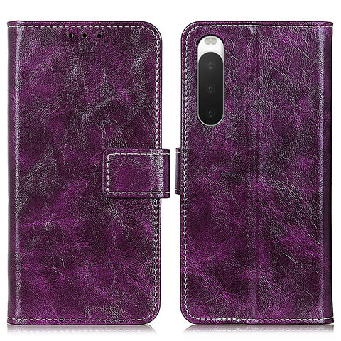 Custodia Portafoglio In Pelle Cover con Supporto K04Z per Sony Xperia 10 V Viola