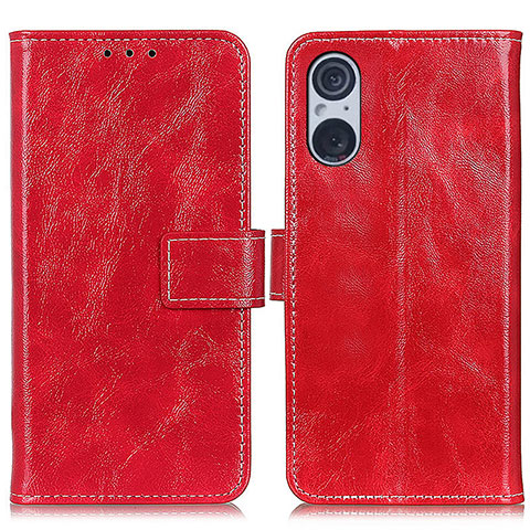 Custodia Portafoglio In Pelle Cover con Supporto K04Z per Sony Xperia 5 V Rosso