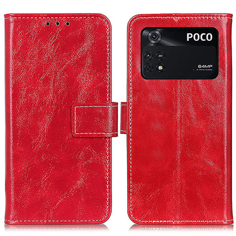 Custodia Portafoglio In Pelle Cover con Supporto K04Z per Xiaomi Poco M4 Pro 4G Rosso