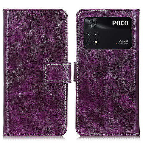 Custodia Portafoglio In Pelle Cover con Supporto K04Z per Xiaomi Poco M4 Pro 4G Viola