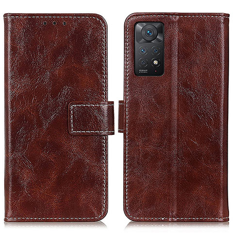 Custodia Portafoglio In Pelle Cover con Supporto K04Z per Xiaomi Redmi Note 11 Pro 4G Marrone