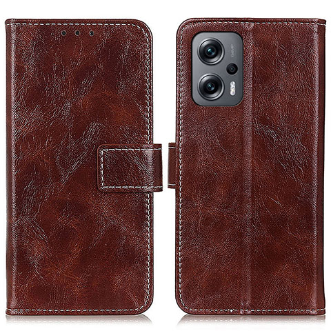 Custodia Portafoglio In Pelle Cover con Supporto K04Z per Xiaomi Redmi Note 11T Pro+ Plus 5G Marrone