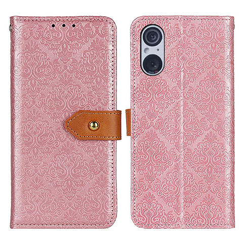 Custodia Portafoglio In Pelle Cover con Supporto K05Z per Sony Xperia 5 V Rosa