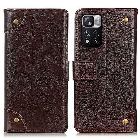 Custodia Portafoglio In Pelle Cover con Supporto K06Z per Xiaomi Redmi Note 11 Pro+ Plus 5G Marrone