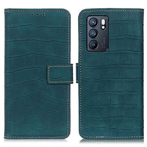 Custodia Portafoglio In Pelle Cover con Supporto K07Z per Oppo Reno6 5G Verde