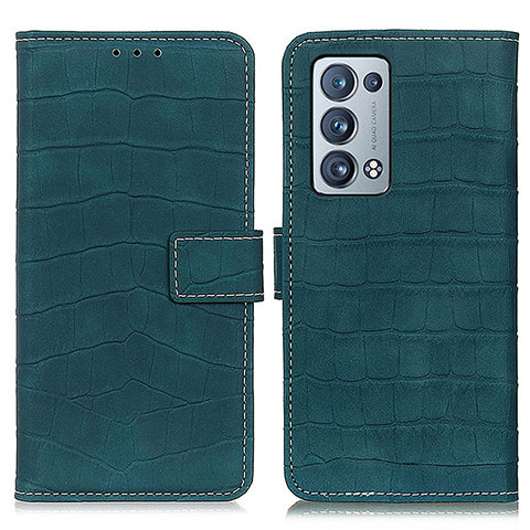 Custodia Portafoglio In Pelle Cover con Supporto K07Z per Oppo Reno6 Pro+ Plus 5G Verde