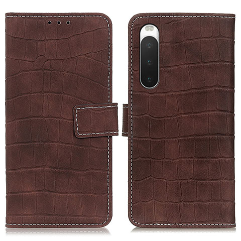 Custodia Portafoglio In Pelle Cover con Supporto K07Z per Sony Xperia 10 V Marrone