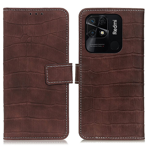 Custodia Portafoglio In Pelle Cover con Supporto K07Z per Xiaomi Redmi 10 India Marrone