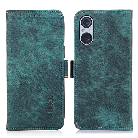 Custodia Portafoglio In Pelle Cover con Supporto K08Z per Sony Xperia 5 V Verde