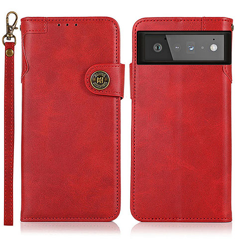 Custodia Portafoglio In Pelle Cover con Supporto K09Z per Google Pixel 6 5G Rosso