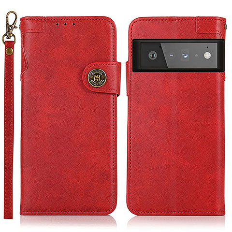 Custodia Portafoglio In Pelle Cover con Supporto K09Z per Google Pixel 6 Pro 5G Rosso