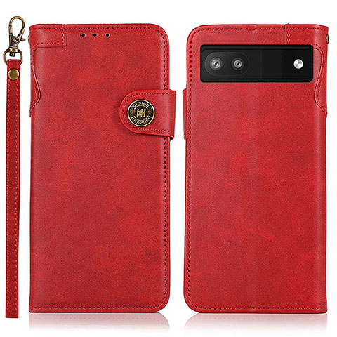 Custodia Portafoglio In Pelle Cover con Supporto K09Z per Google Pixel 6a 5G Rosso