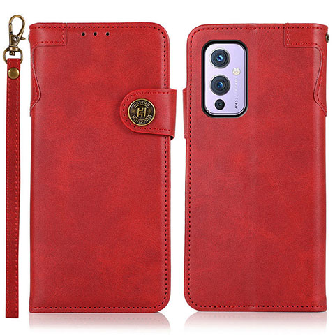 Custodia Portafoglio In Pelle Cover con Supporto K09Z per OnePlus 9 5G Rosso