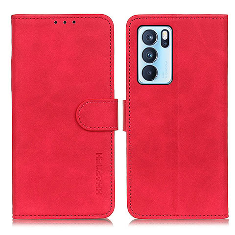 Custodia Portafoglio In Pelle Cover con Supporto K09Z per Oppo Reno6 Pro 5G India Rosso