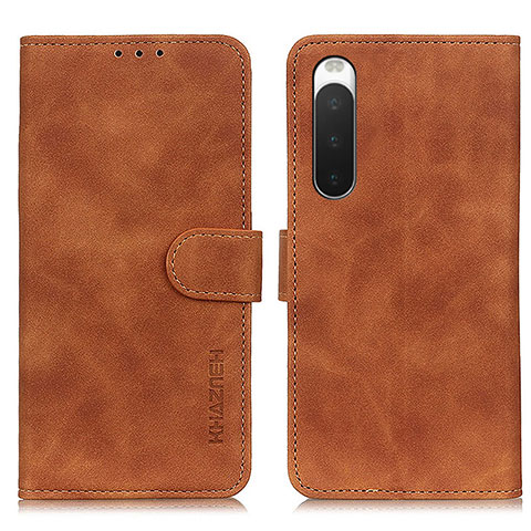 Custodia Portafoglio In Pelle Cover con Supporto K09Z per Sony Xperia 10 V Marrone