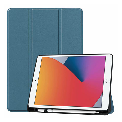 Custodia Portafoglio In Pelle Cover con Supporto L01 per Apple iPad 10.2 (2019) Ciano