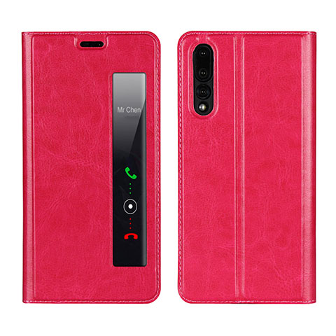 Custodia Portafoglio In Pelle Cover con Supporto L01 per Huawei P20 Pro Rosso