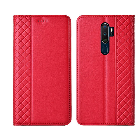 Custodia Portafoglio In Pelle Cover con Supporto L01 per Oppo A11 Rosso