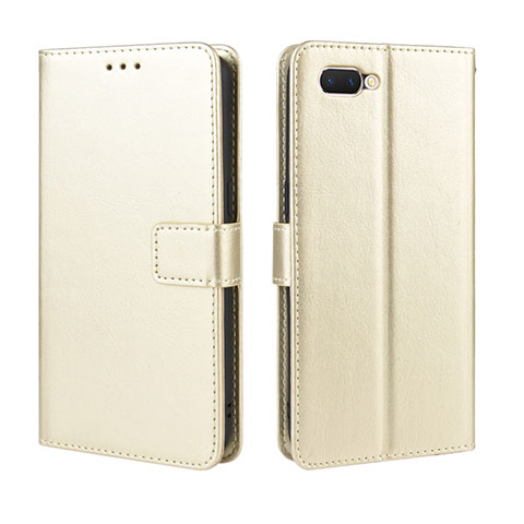 Custodia Portafoglio In Pelle Cover con Supporto L01 per Oppo A5 Oro