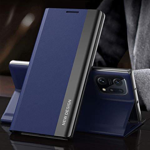 Custodia Portafoglio In Pelle Cover con Supporto L01 per Oppo Find X5 5G Blu