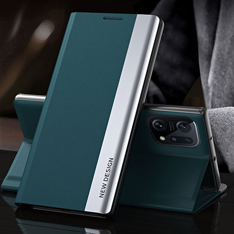 Custodia Portafoglio In Pelle Cover con Supporto L01 per Oppo Find X5 5G Verde