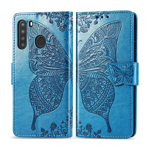 Custodia Portafoglio In Pelle Cover con Supporto L01 per Samsung Galaxy A21 Cielo Blu