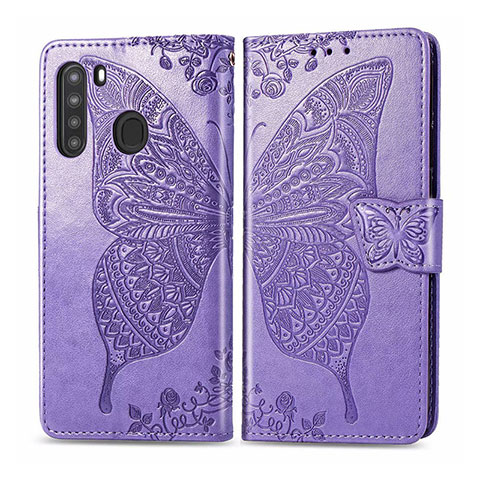 Custodia Portafoglio In Pelle Cover con Supporto L01 per Samsung Galaxy A21 Lavanda