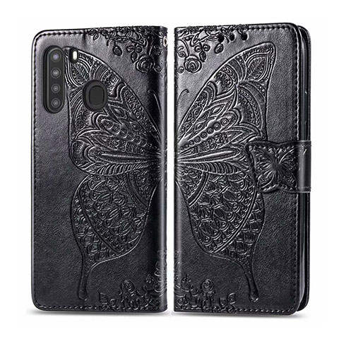 Custodia Portafoglio In Pelle Cover con Supporto L01 per Samsung Galaxy A21 Nero