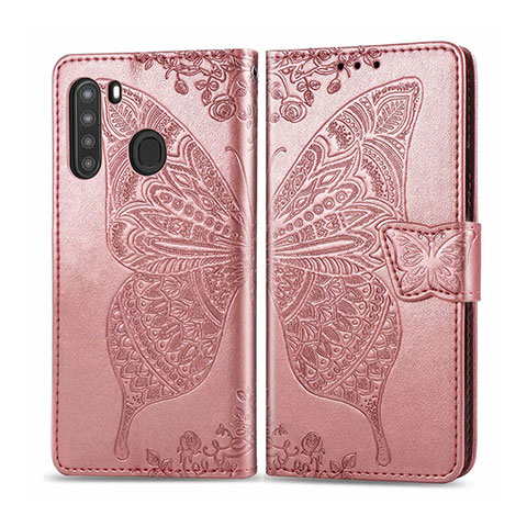 Custodia Portafoglio In Pelle Cover con Supporto L01 per Samsung Galaxy A21 Oro Rosa