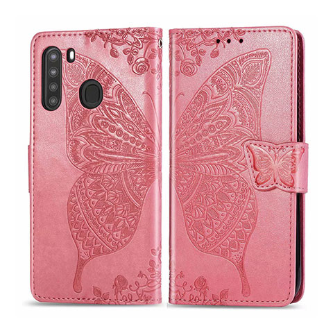 Custodia Portafoglio In Pelle Cover con Supporto L01 per Samsung Galaxy A21 Rosa