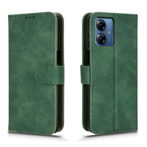 Custodia Portafoglio In Pelle Cover con Supporto L01Z per Motorola Moto G14 Verde