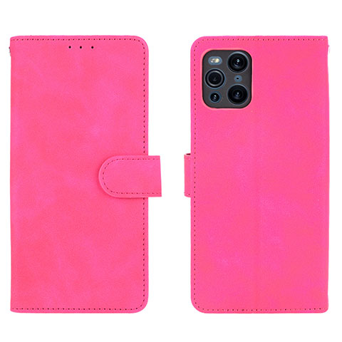 Custodia Portafoglio In Pelle Cover con Supporto L01Z per Oppo Find X3 5G Rosa Caldo