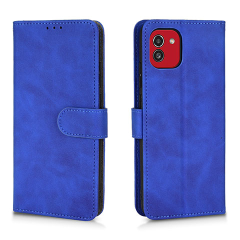 Custodia Portafoglio In Pelle Cover con Supporto L01Z per Samsung Galaxy A03 Blu