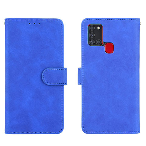 Custodia Portafoglio In Pelle Cover con Supporto L01Z per Samsung Galaxy A21s Blu