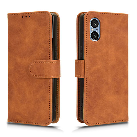 Custodia Portafoglio In Pelle Cover con Supporto L01Z per Sony Xperia 5 V Marrone