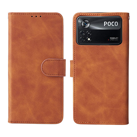 Custodia Portafoglio In Pelle Cover con Supporto L01Z per Xiaomi Poco X4 Pro 5G Marrone