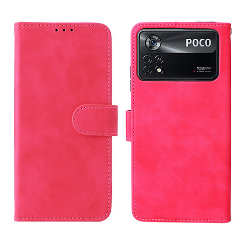 Custodia Portafoglio In Pelle Cover con Supporto L01Z per Xiaomi Poco X4 Pro 5G Rosa Caldo