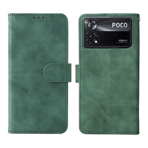 Custodia Portafoglio In Pelle Cover con Supporto L01Z per Xiaomi Poco X4 Pro 5G Verde