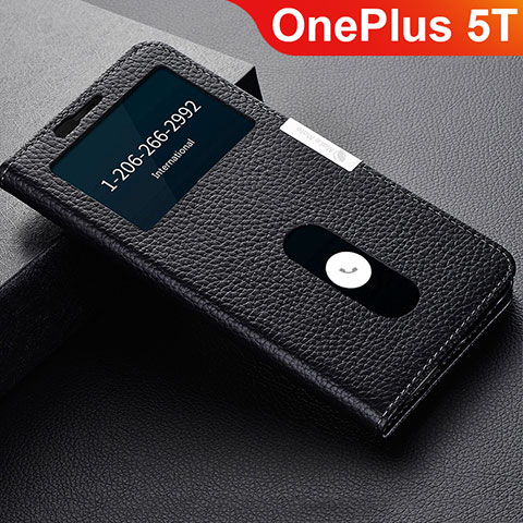 Custodia Portafoglio In Pelle Cover con Supporto L02 per OnePlus 5T A5010 Nero