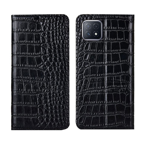 Custodia Portafoglio In Pelle Cover con Supporto L02 per Oppo A53 5G Nero