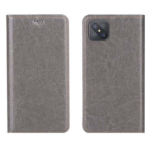 Custodia Portafoglio In Pelle Cover con Supporto L02 per Oppo A92s 5G Grigio